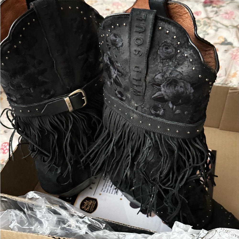 Dan Post Black Ankle Boots with Fringe